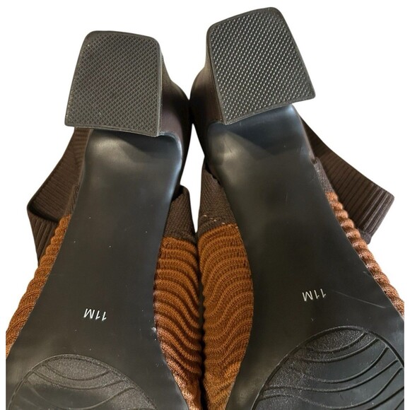 Impo Viola Stretch Brown Tan Chevron Knit Block Heels Peep Toes Sandals 11M - Picture 12 of 13